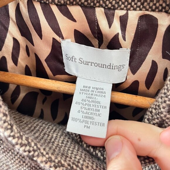 Soft Surroungings Brown Wool Blend Tweed Coat Size PM - Picture 5 of 7